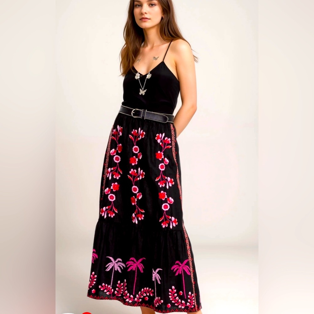 JOHNNY WAS Tiered Linen Skirt